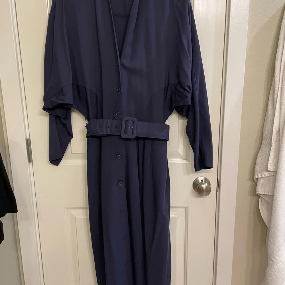 Vintage Rabbit Rabbit Rabbit Elegant Navy Belted Dress - Picture 2 of 7